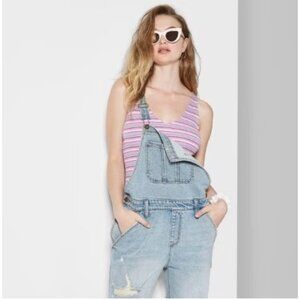 NWT Wild Fable Medium Striped Double V-Neck Bodysuit Snap Lilac Teal Stripes